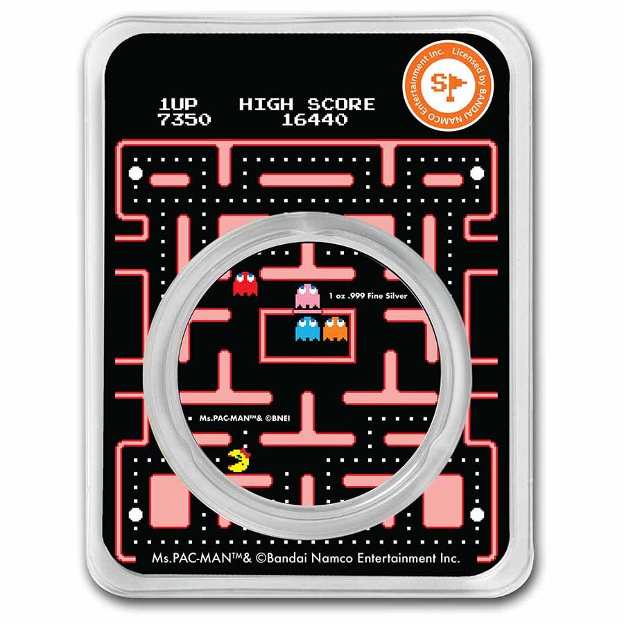 Ms.PAC-MAN™ Dual Mazes 1 oz Colorized Silver Round