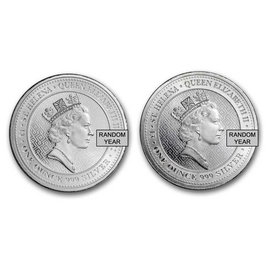 St. Helena 1 oz Silver Queen's Virtues (Random, Abrasions)