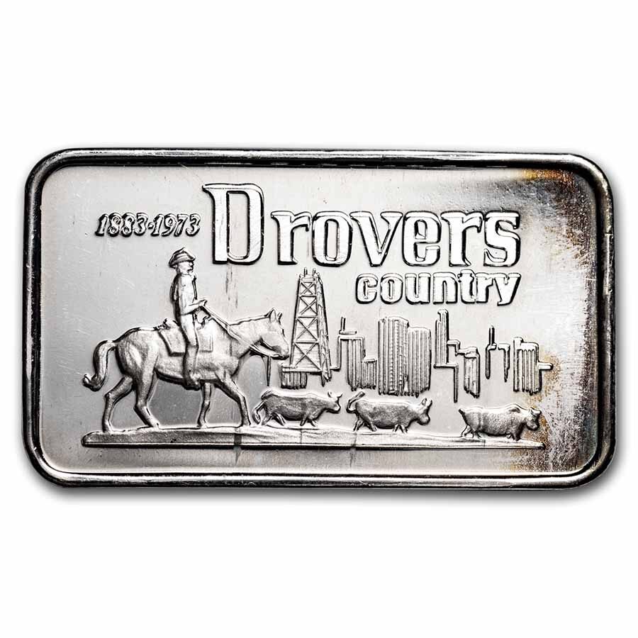 1 oz Silver Art Bar - Valcambi (Drovers National Bank of Chicago)