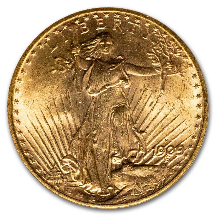 1909-S $20 St Gaudens Gold Double Eagle MS-62 PCGS