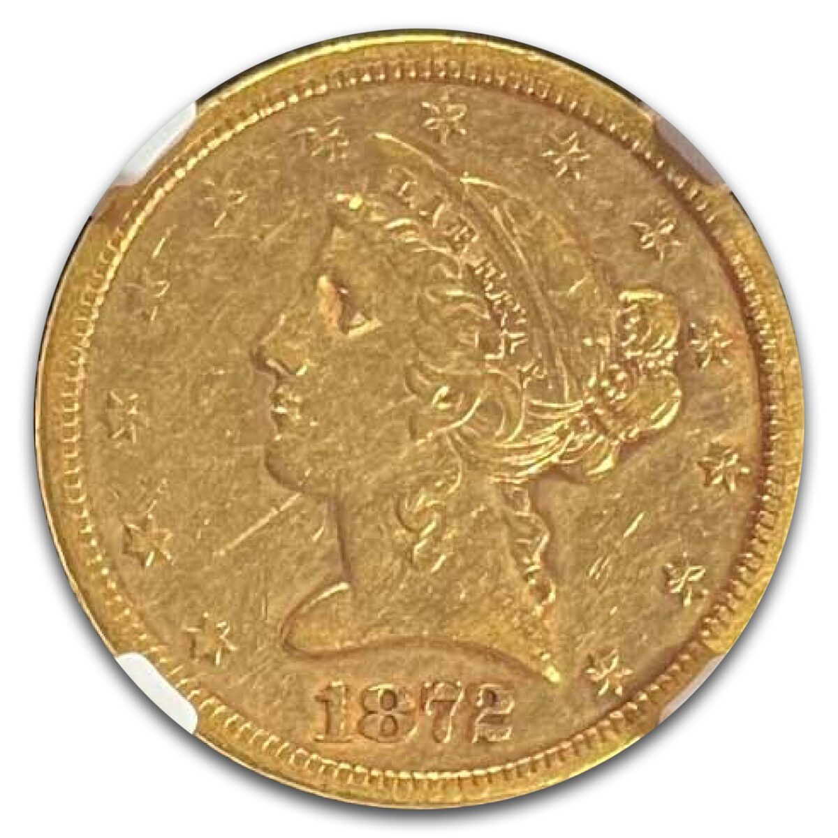 1872-S $5 Liberty Gold Half Eagle AU-55 NGC