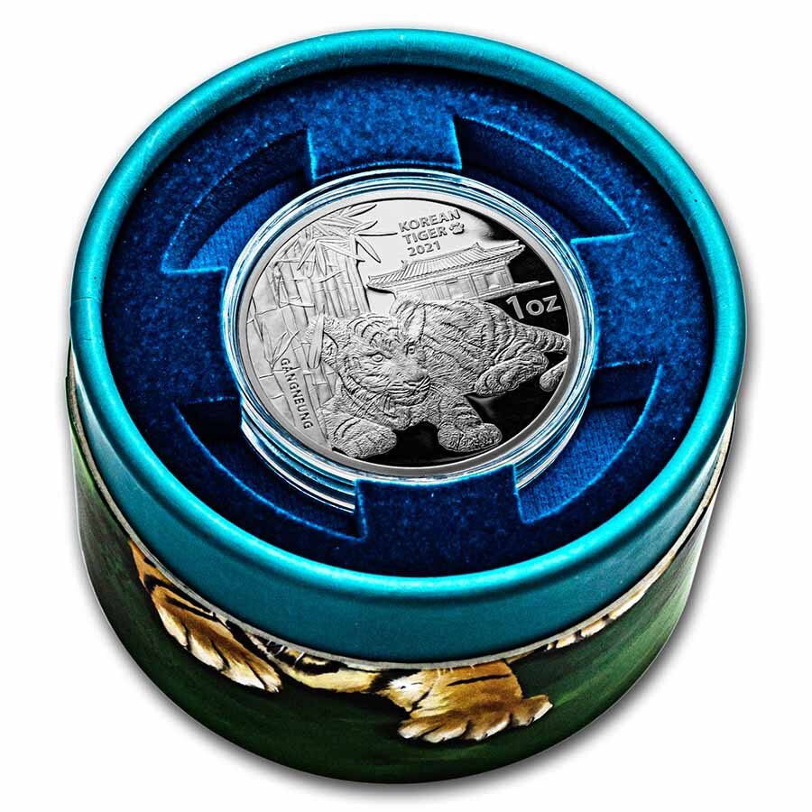 2021 South Korea 1 oz Silver Tiger Proof (w/ Box & COA)