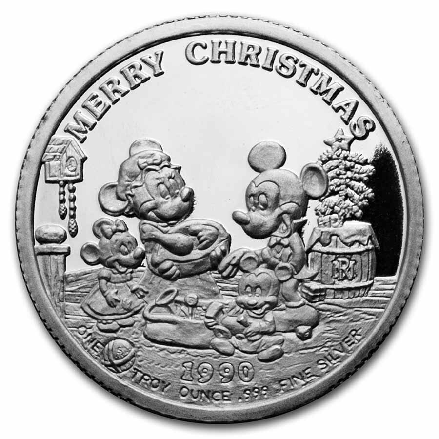 1 oz Silver Round - Walt Disney/Mickey's Prosperous New Year 1990