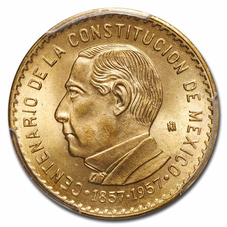 1957 Mexico Gold 10 Peso Constitution Centennial MS-65 PCGS