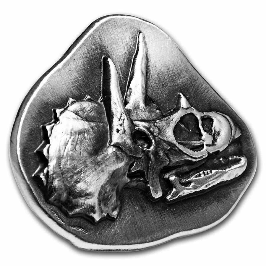 3 oz Hand Poured Silver - MPM (Triceratop Fossil, w/Wooden Crate)