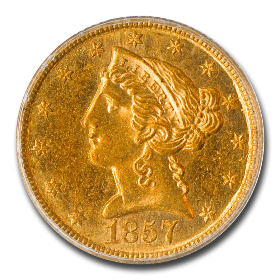 1857-C $5 Liberty Gold Half Eagle MS-63 PCGS