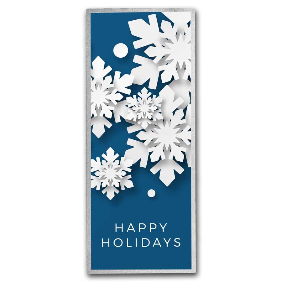 4 oz Silver Colorized Bar - Happy Holidays (Vertical, w/Box)