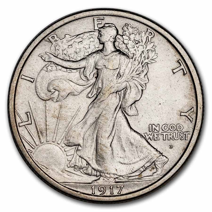1917-D Obverse Walking Liberty Half Dollar AU