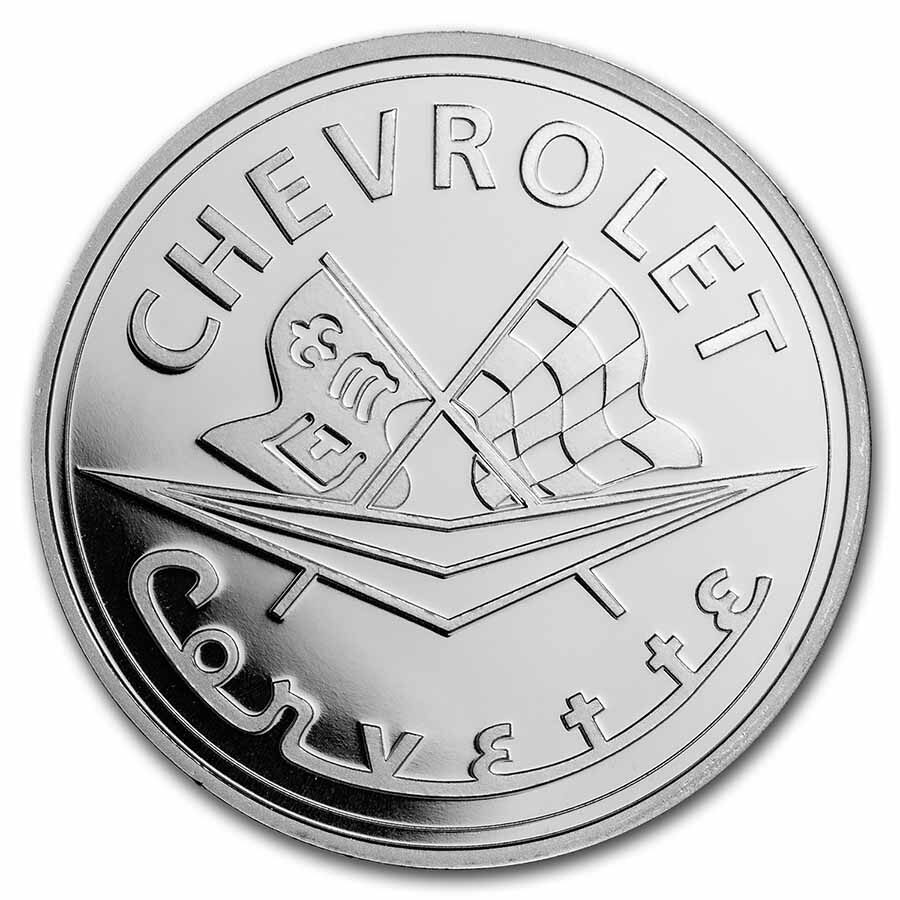 Corvette 1 oz Silver Classic Emblem Flags & Script
