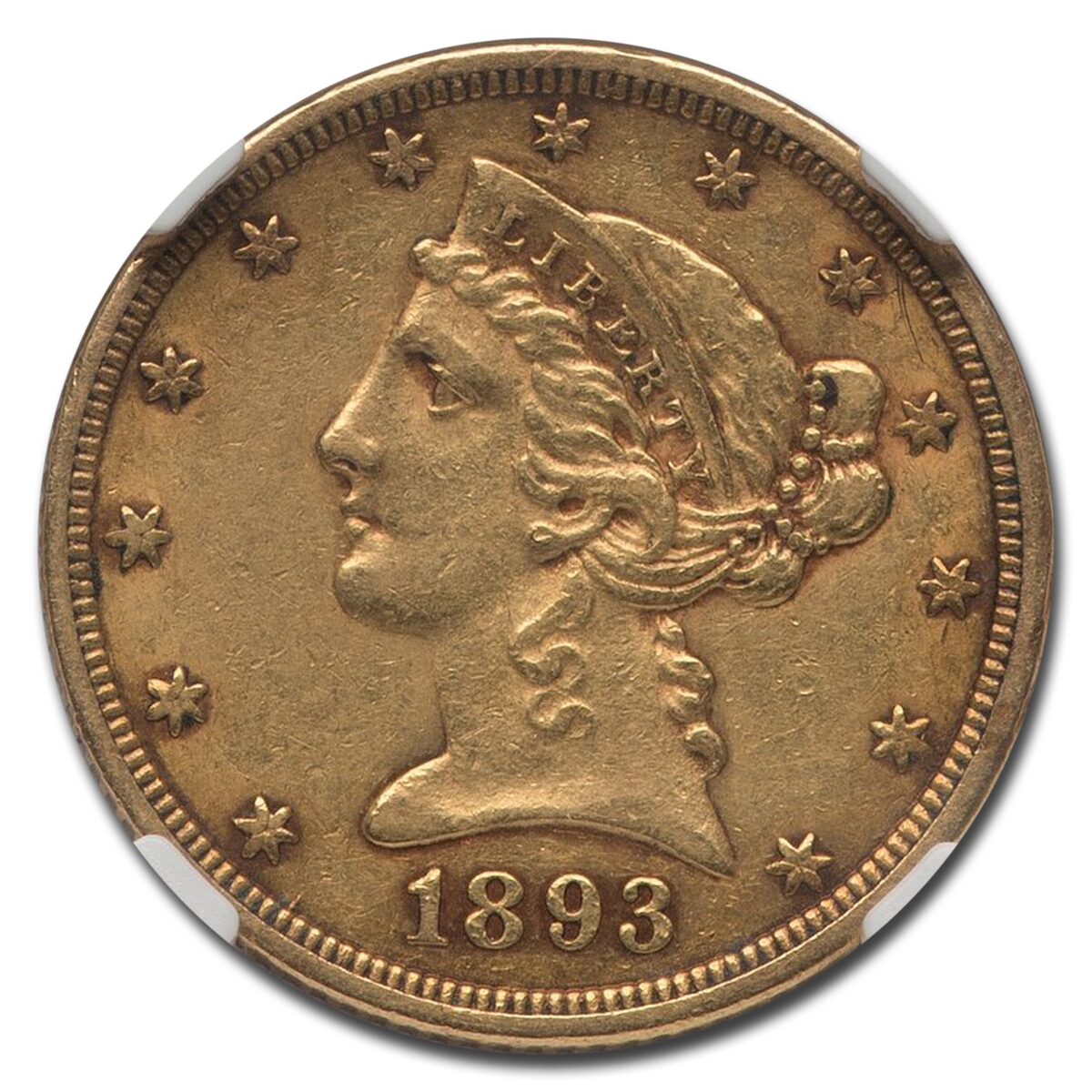 1893-CC $5 Liberty Gold Half Eagle AU-55 NGC