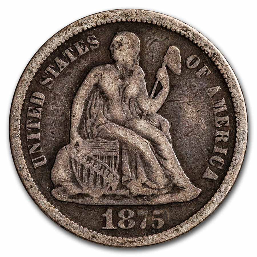 1875-CC Liberty Seated Dime CC Below Bow VF