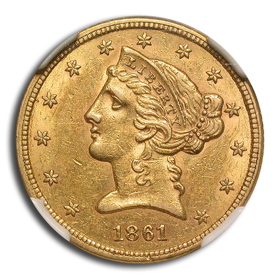 1861 $5 Liberty Gold Half Eagle AU-58 NGC CAC