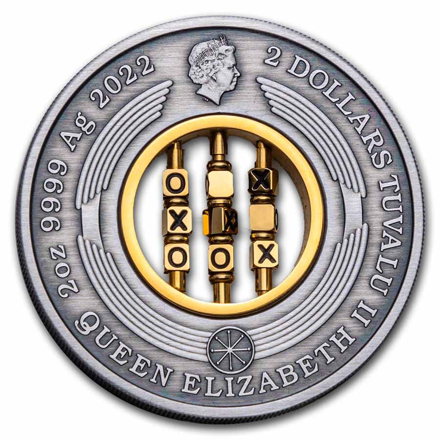 2022 Tuvalu 2 oz Silver Games Through the Ages Antiqued