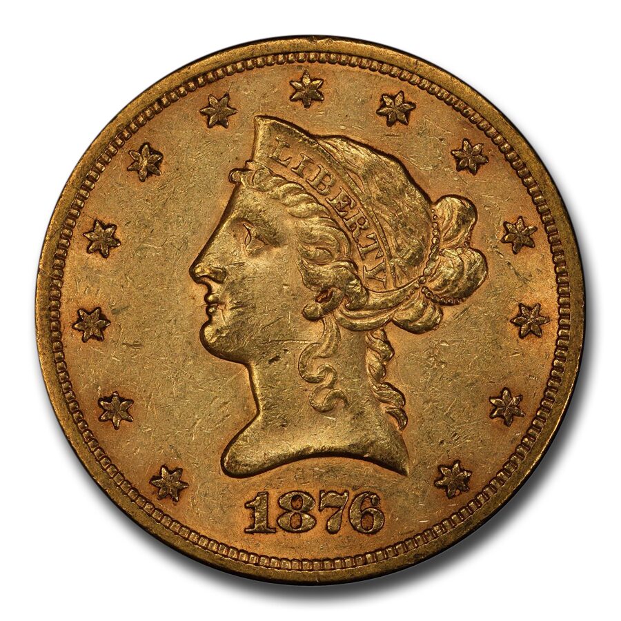 1876-S $10 Liberty Gold Eagle AU-55 PCGS CAC