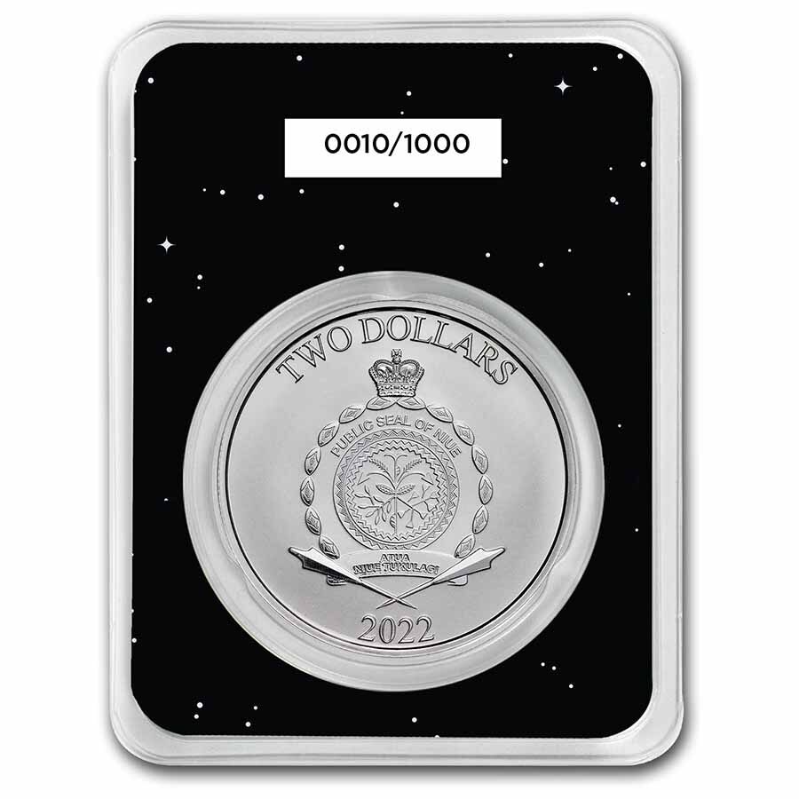 2022 Niue 1 oz Ag $2 Grogu Baby Yoda in Serialized Christmas TEP