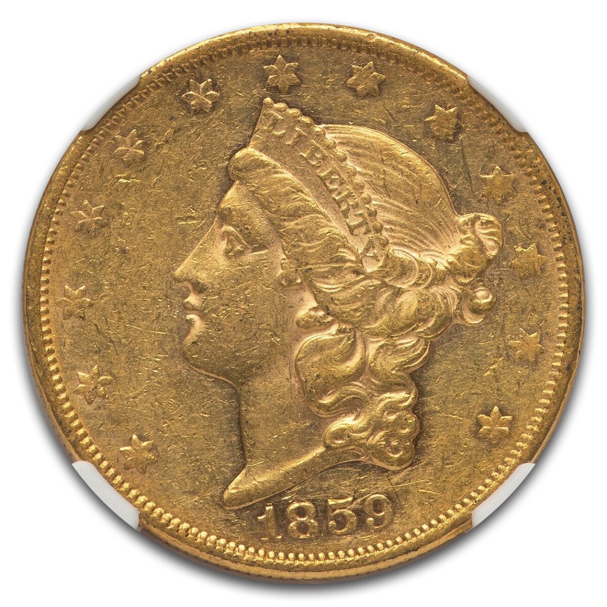 1859 $20 Liberty Gold Double Eagle AU-55 NGC