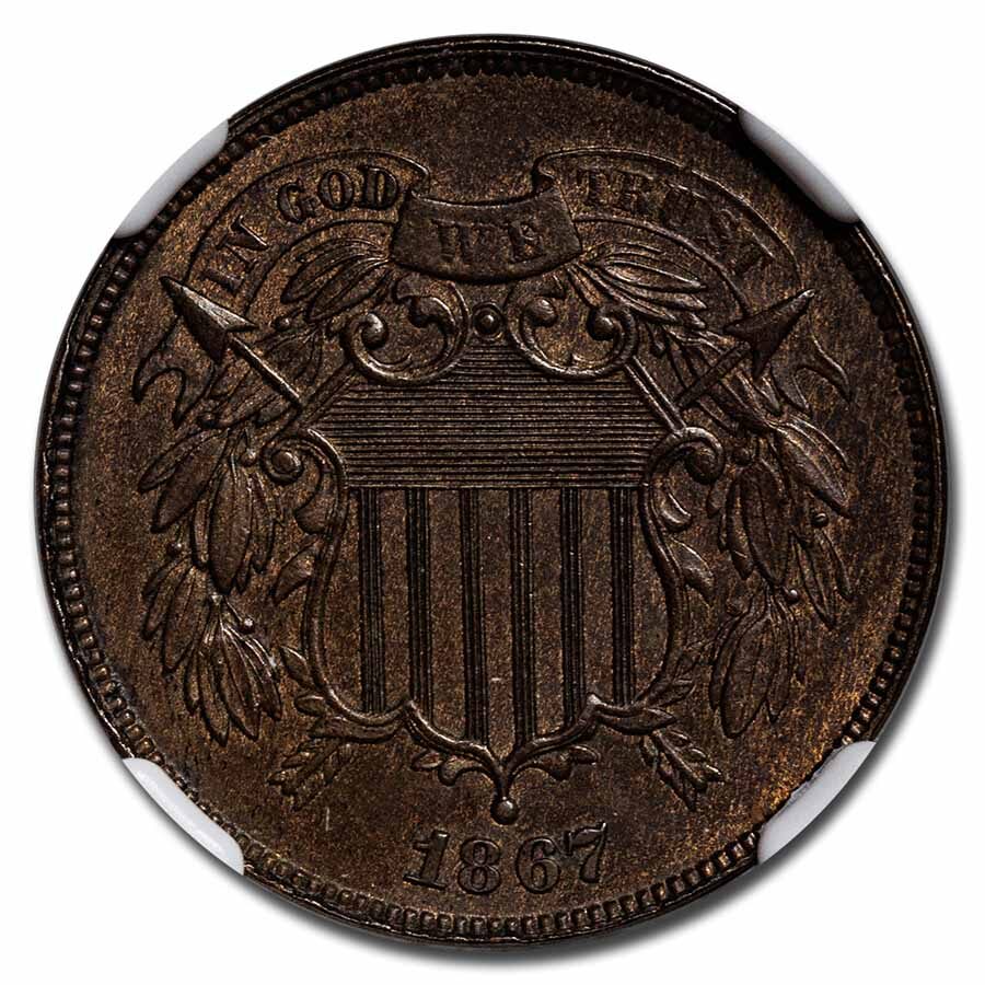 1867 Two Cent Piece MS-63 NGC (Brown)