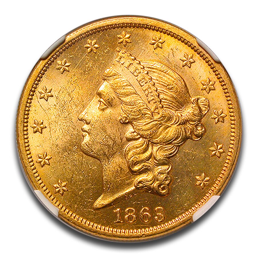 1863 $20 Liberty Gold Double Eagle MS-61 NGC