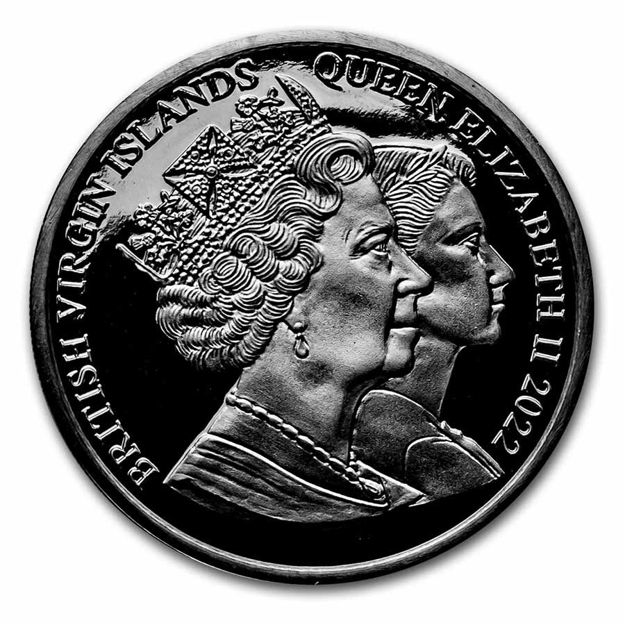 2022 BVI 1 oz Silver Proof $10 Queen Elizabeth II Pearl Black