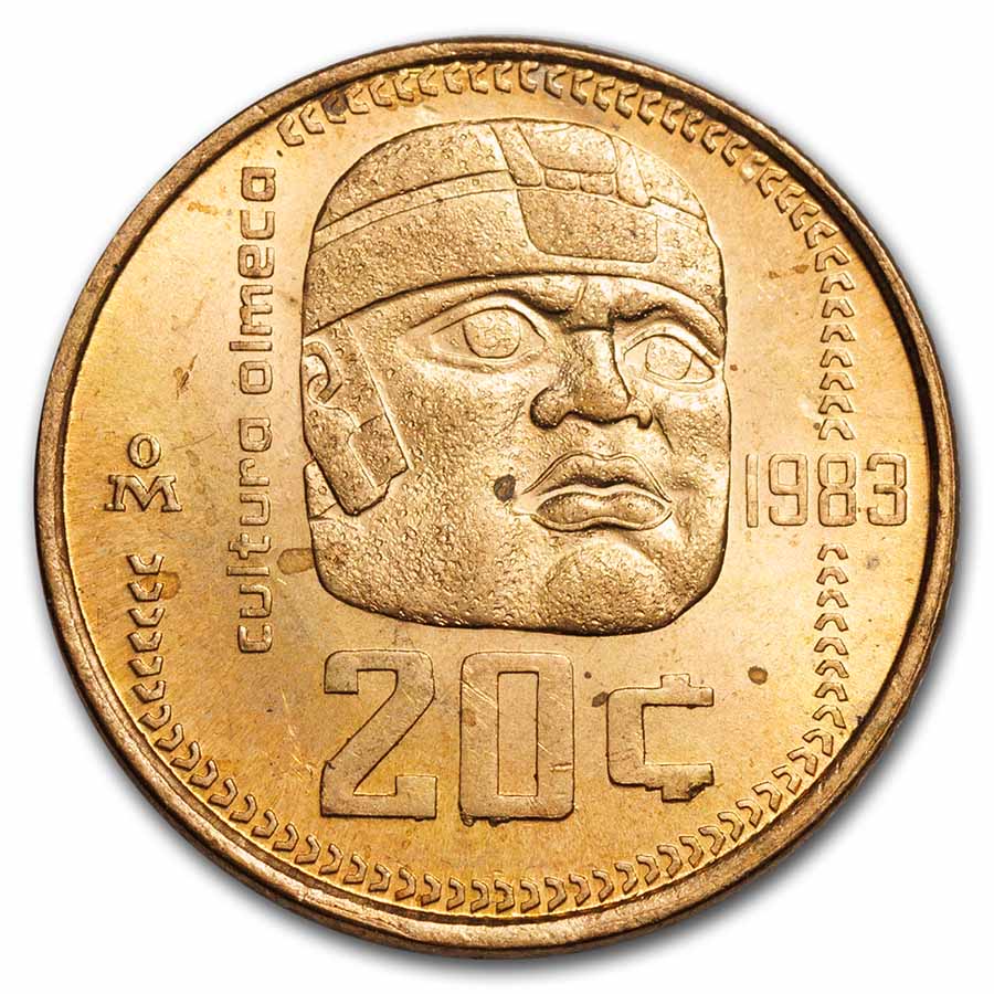 1983-1984 Mexico 20 Centavos Olmec Culture BU