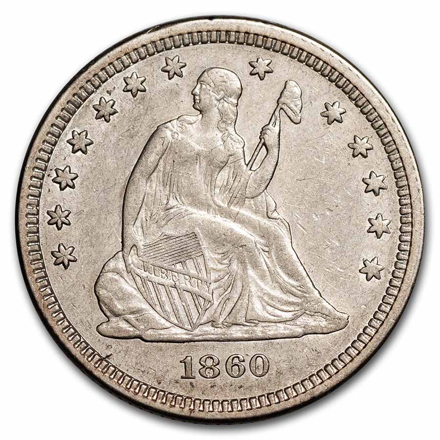 1860 Liberty Seated Quarter AU