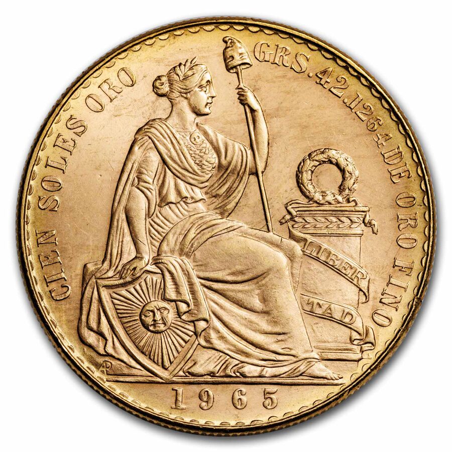 1965 Peru Gold 100 Soles Liberty BU