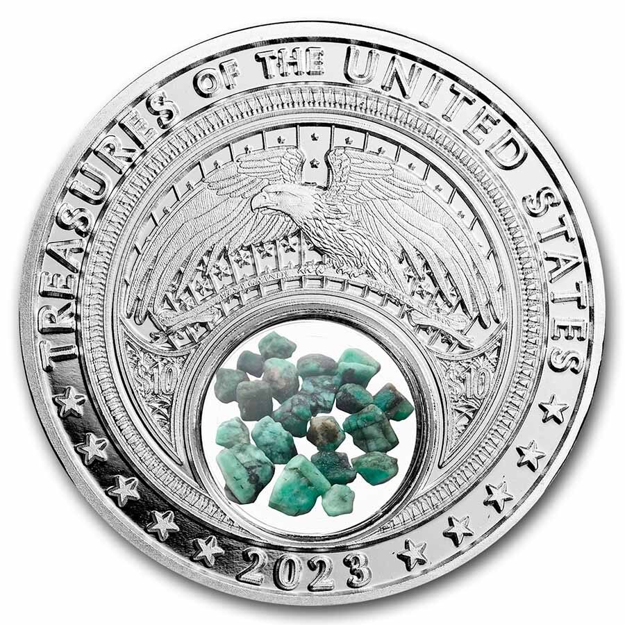 2023 1 oz Ag Treasures of the U.S. North Carolina Emerald (Color)