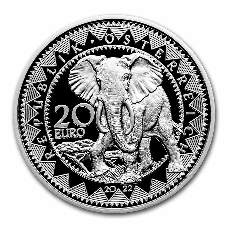 2022 Austria Ag €20 Eyes of the World Serenity of the Elephant
