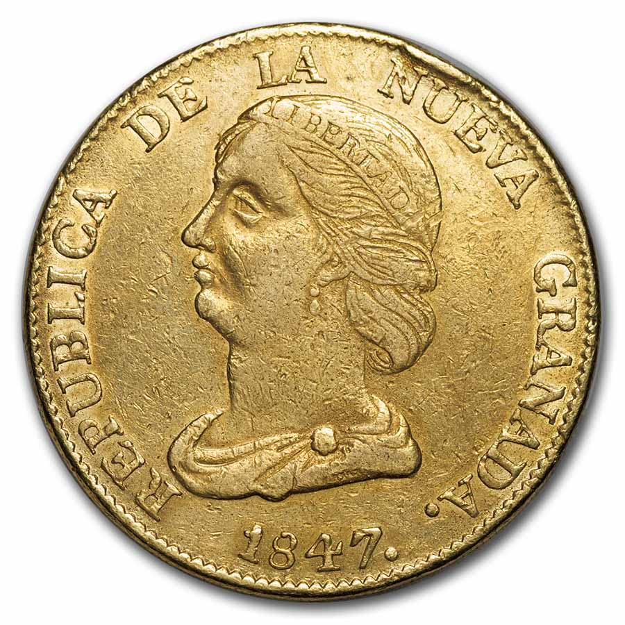 1847 Colombia Gold 16 Peso XF