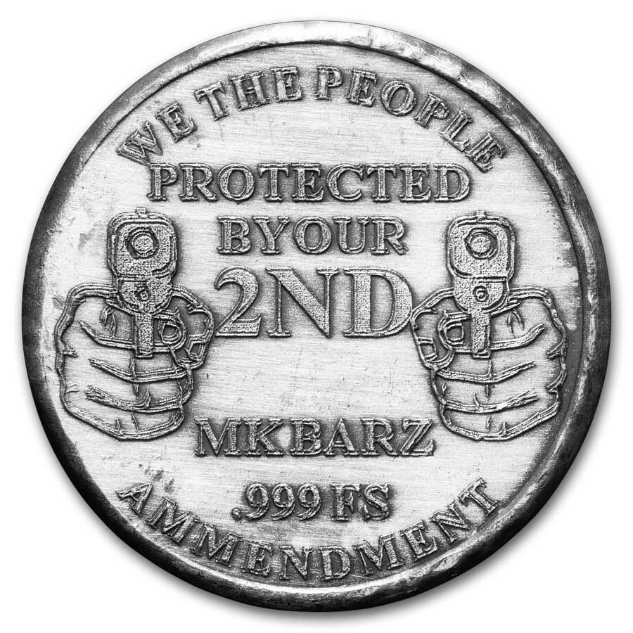 1 oz Hand Poured Silver Round - 2nd Amendment Dual Pistols