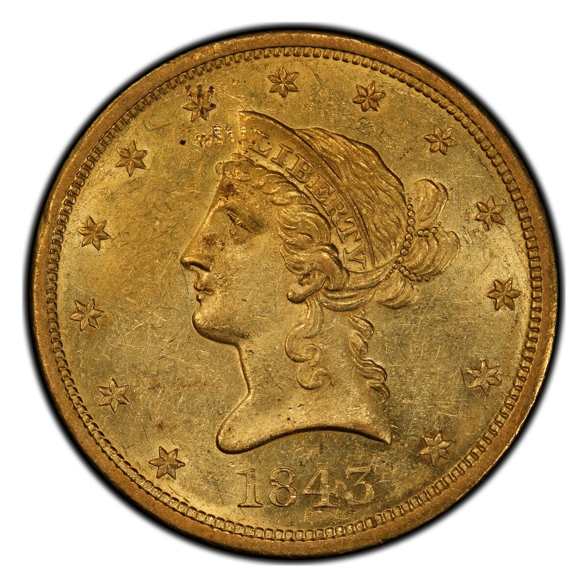 1843-O $10 Liberty Gold Eagle MS-60 PCGS
