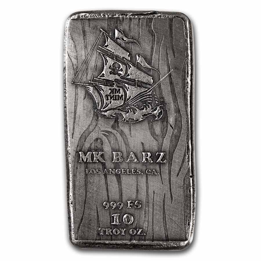 10 oz Hand Poured Silver Bar - Pirate Ship