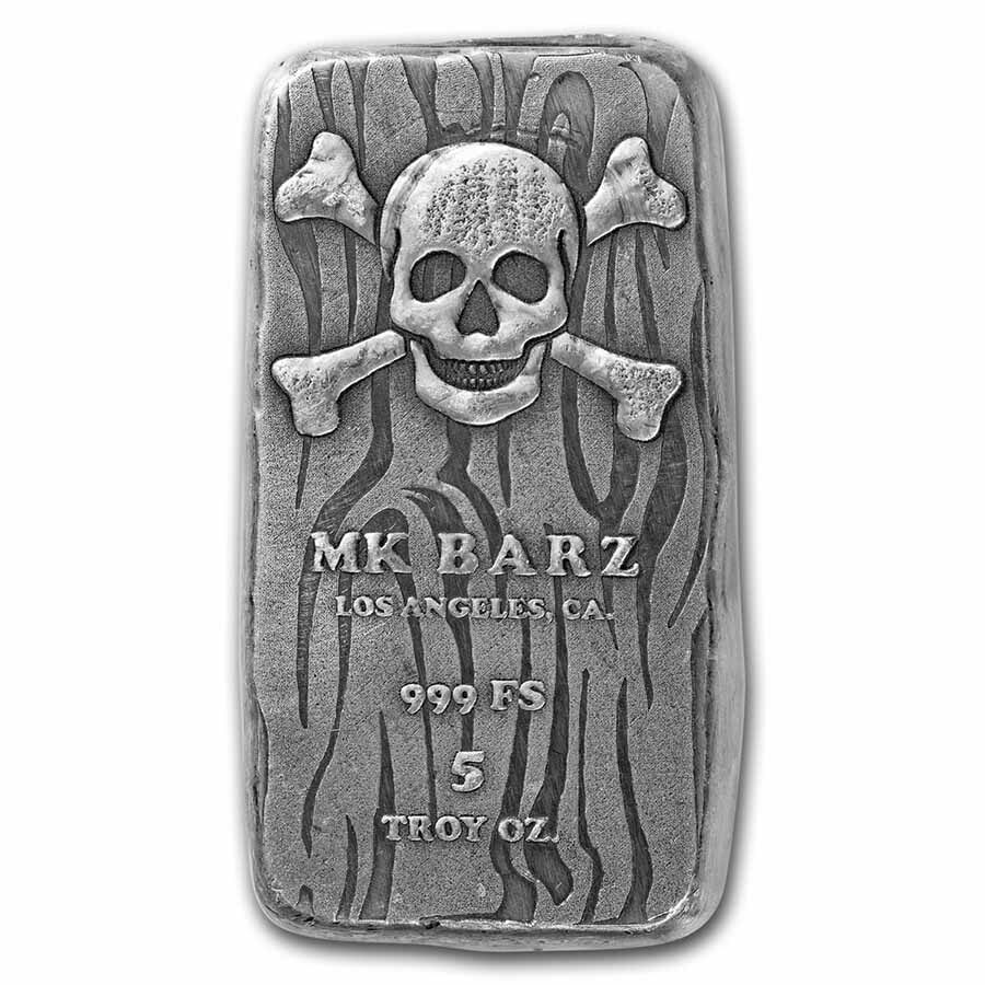 5 oz Hand Poured Silver Bar - Skull & Crossbones