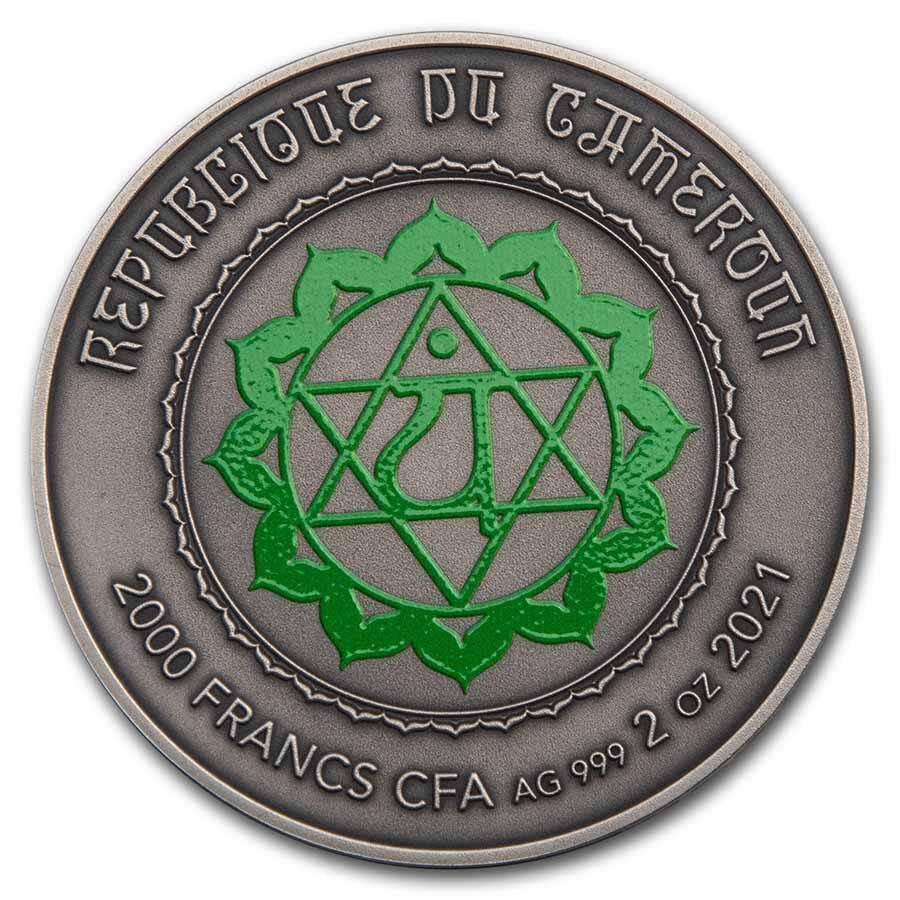 2021 Cameroon 2 oz Silver Antique Chakra; Anahata