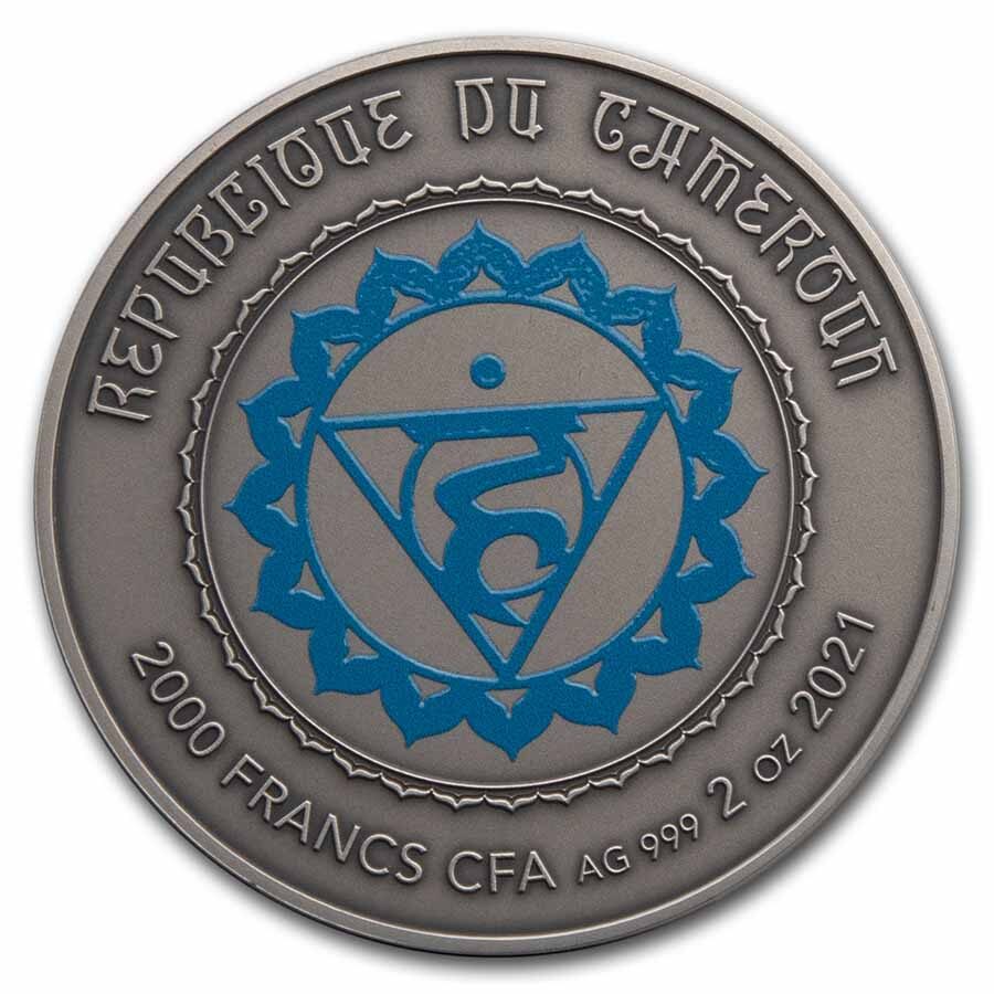 2021 Cameroon 2 oz Silver Antique Chakra; Vishuddha