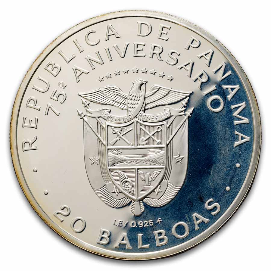 1978 Panama Silver 20 Balboas 75th Anniv Proof
