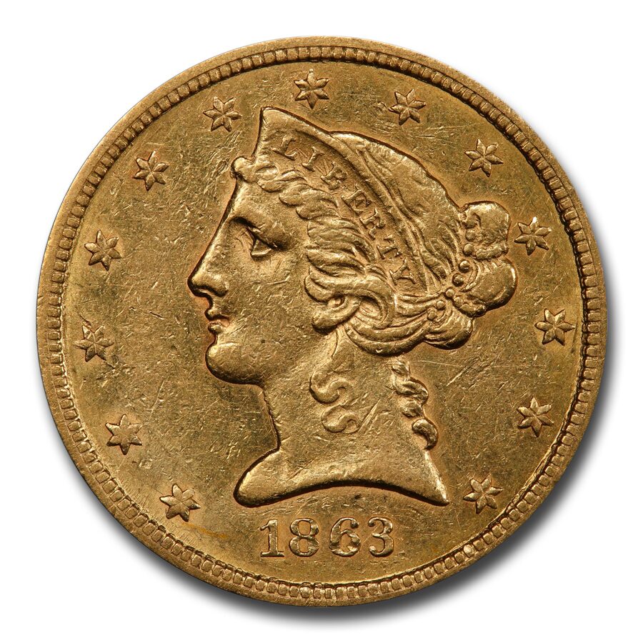 1863-S $5 Liberty Gold Half Eagle AU-53 PCGS