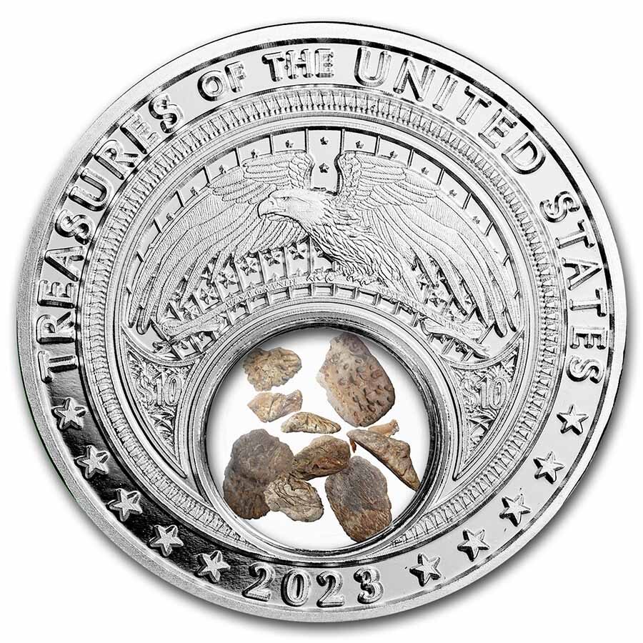 2023 1 oz Ag Treasures of the U.S. Oklahoma Dinosaur Bone (Color)