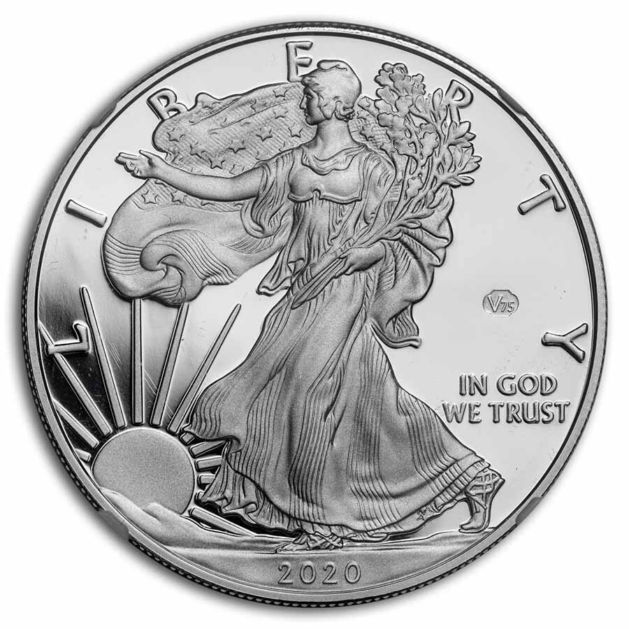 2020-W Proof American Silver Eagle PF-70 NGC (FDI, V75, Mercanti)