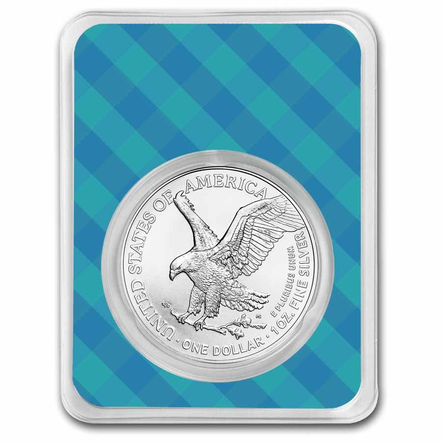 2026 1 oz Silver Eagle - w/Happy Father's Day, Plaid Card, In TEP