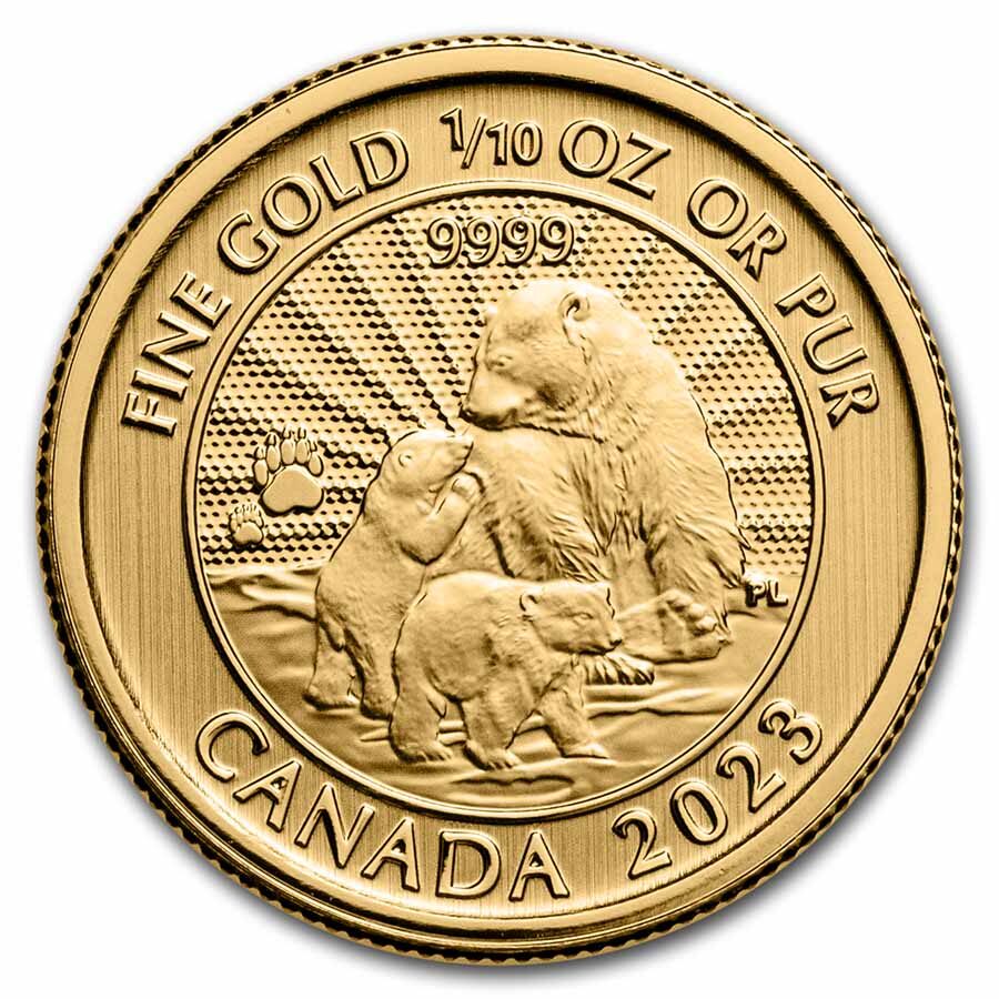 2023 Canada 1/10 oz Gold $5 The Majestic Polar Bear and Cubs