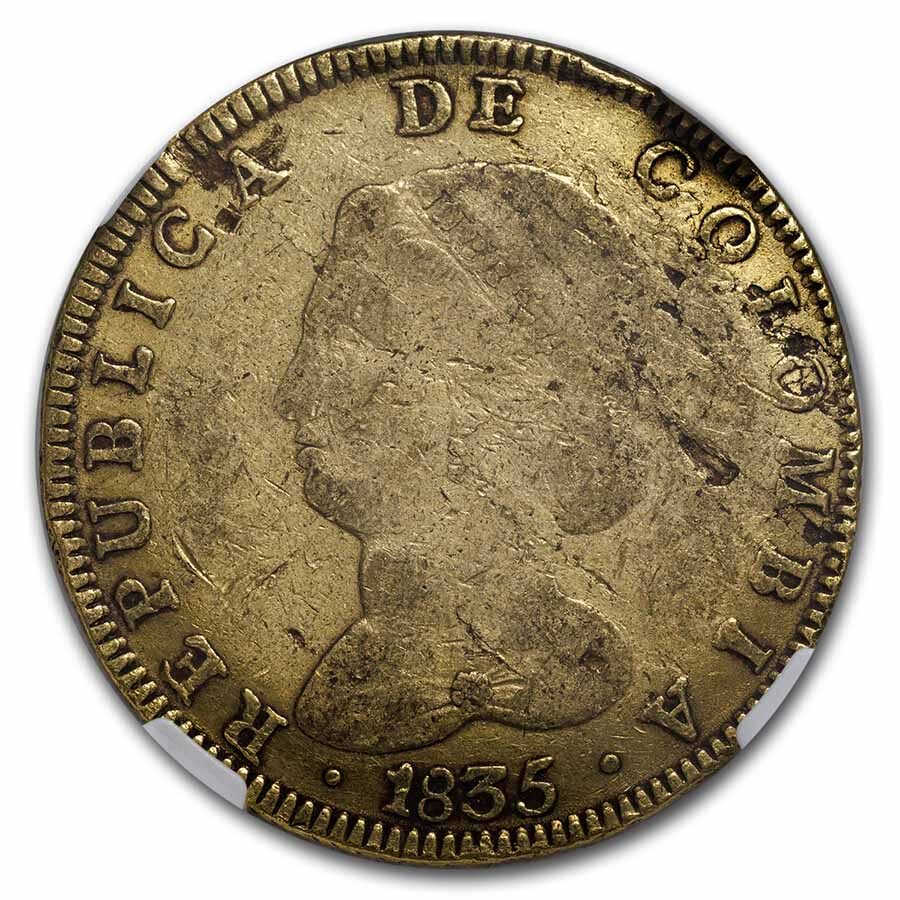 1835 RS Colombia Gold 8 Escudo Fine-15 NGC