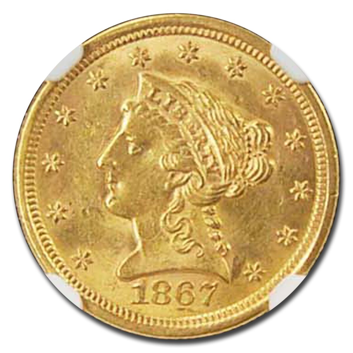 1867-S $2.50 Liberty Gold Quarter Eagle MS-62 NGC