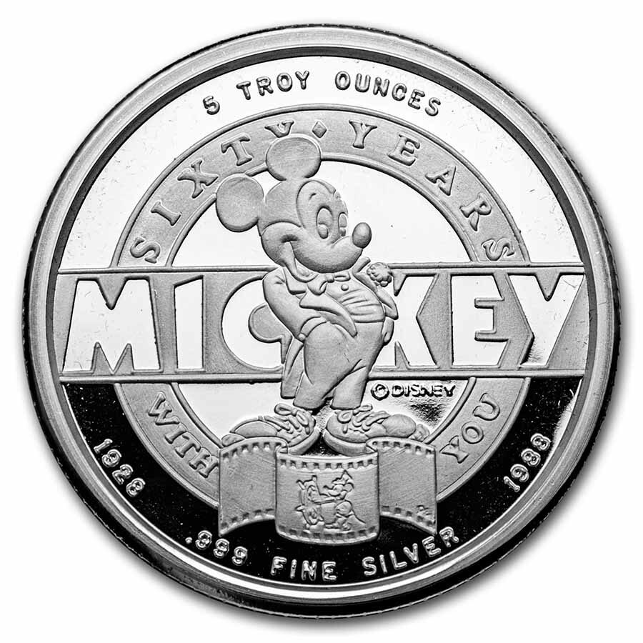 5 oz Silver Round - Mickey Mouse 60 Yrs Sorcerer's Apprentice Box