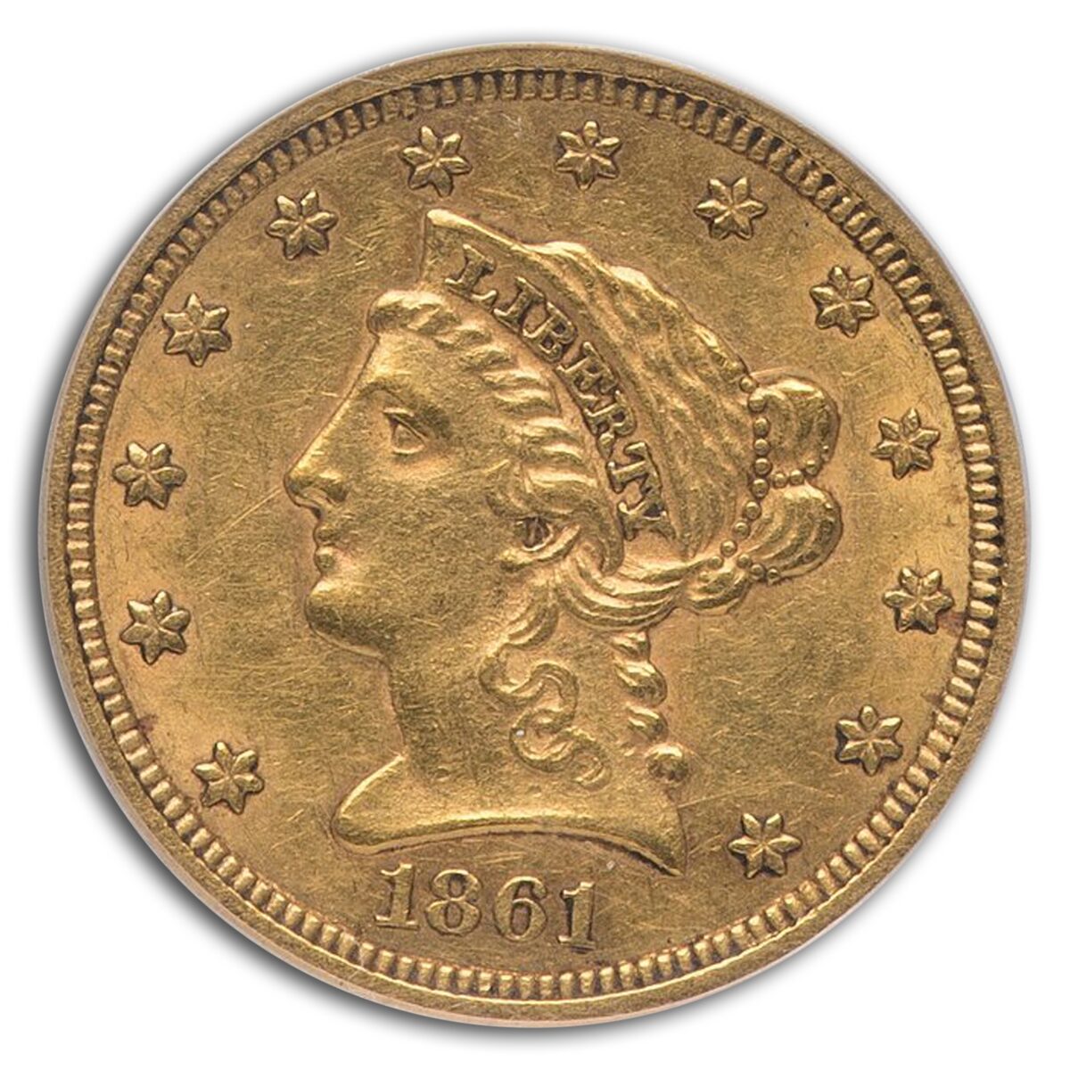 1861 $2.50 Liberty Gold Quarter Eagle AU-50 PCGS