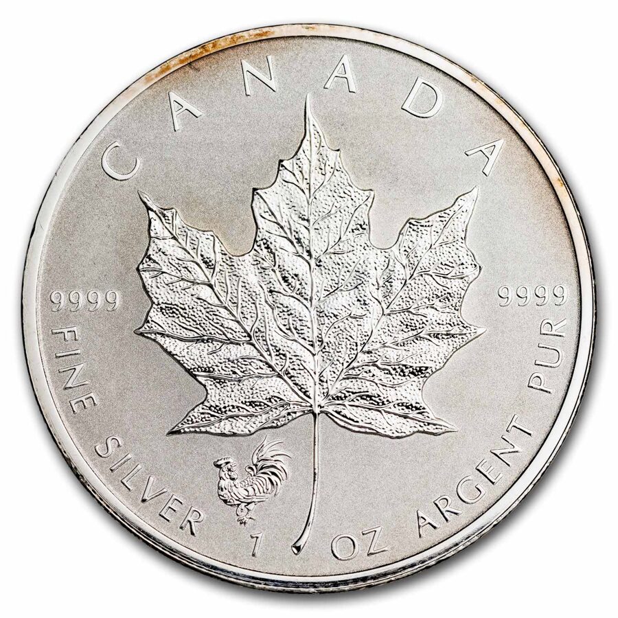 2017 Canada 1 oz Ag Maple Leaf Lunar Rooster Privy BU (Spotted)