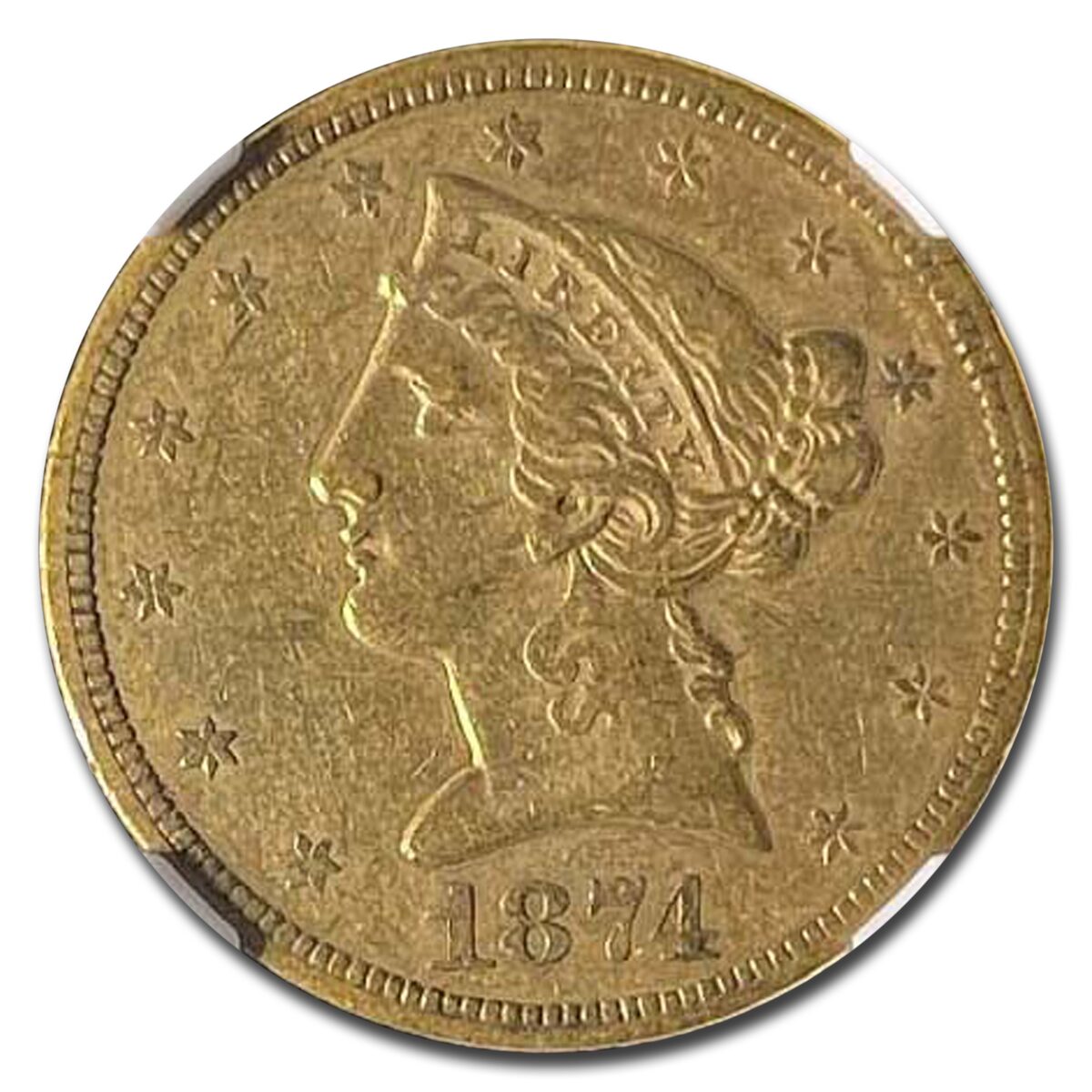 1874-S $5 Liberty Gold Half Eagle AU-55 NGC
