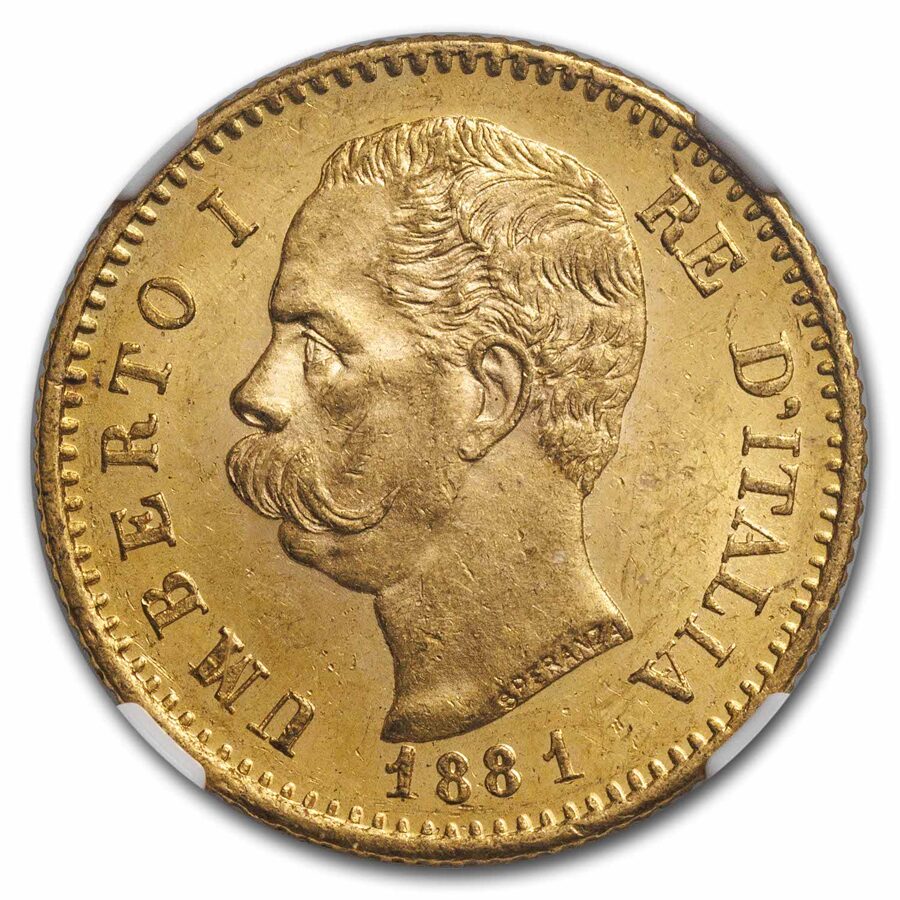 1881-R Italy Gold 20 Lire Umberto I MS-63 NGC