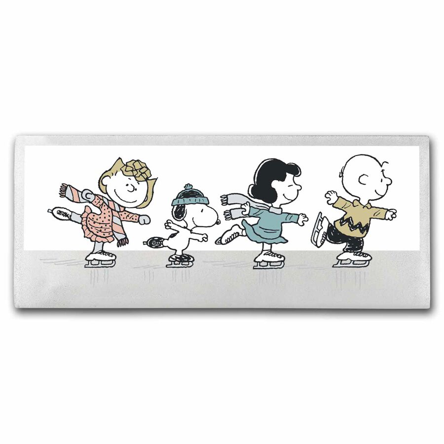 Peanuts® Characters Ice Skating "All Decked Out" 4 oz Silver Bar