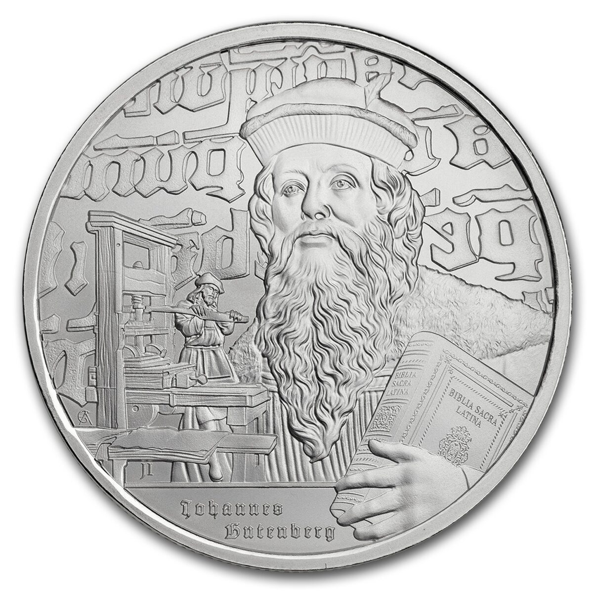 2024 Niue 1 oz Silver Icons: Johannes Gutenberg MS-70 NGC